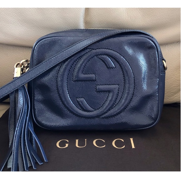 Gucci Handbags - Authentic Gucci Soho Disco Navy Patent Leather Crossbody Camera Bag with COA